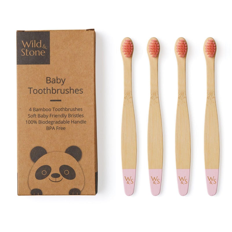 Wild Stone Wild & Stone Organic Baby Bamboo Toothbrushes | 4 Pack | Soft Bristles | 100% Compostable Handle | BPA Free | Vegan Baby Toothbrushes (Baby Pink) - Image 1